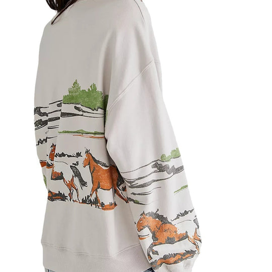Damen Sweatshirt mit kreativer Pferdemotiv-Grafik und lässigem Schnitt EB