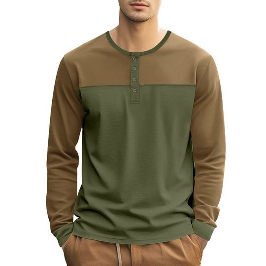 Herren Langarm-Henley-Shirt mit modernem Colorblock-Design und Knopfleiste EB