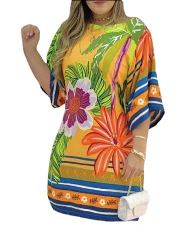 Damen Freizeitkleid mit buntem Blumendruck und lässigem Schnitt EB
