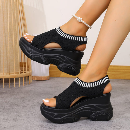 Damen Plateau-Sandalen mit elastischem Strick-Obermaterial und atmungsaktivem Design EB