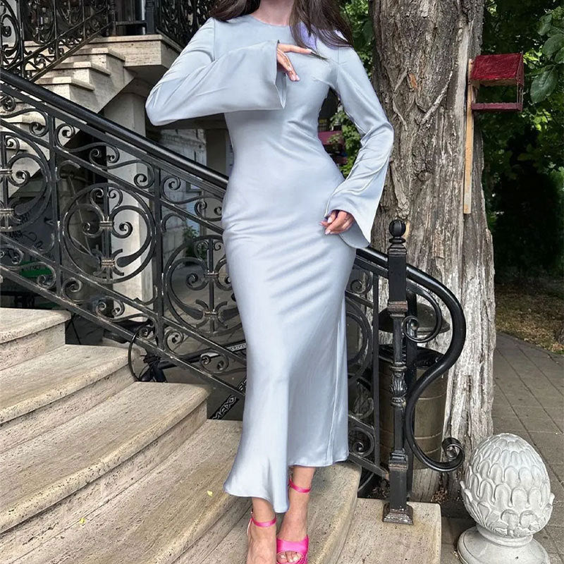 Damen elegantes Maxikleid mit weitem Schnitt und eleganten Ärmeln EB