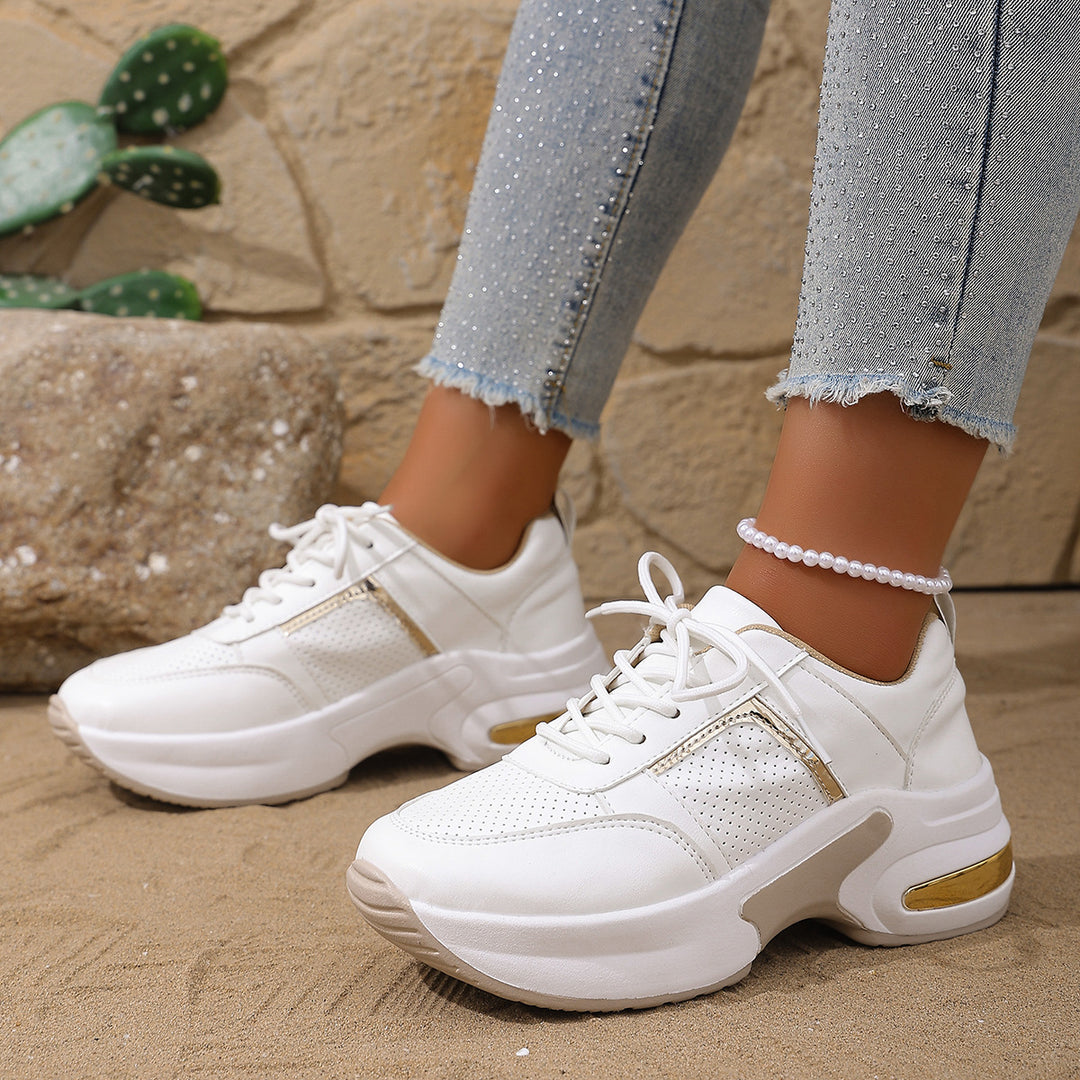 Damen modische Sneakers mit atmungsaktivem Obermaterial und stilvollem Metallic-Detail EB