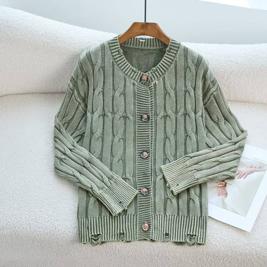 Damen Strickjacke mit tiefem V-Ausschnitt und handgearbeiteten Details EB