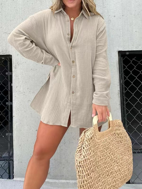 Damen lässiges Krepp-Blusenshirt und Shorts-Set mit taillierbarem Gürtel EB