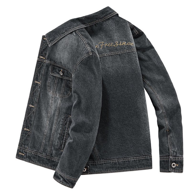 Herren Jeansjacke im Vintage‑Washed Denim mit bedrucktem Innenfutter und Brustklappentaschen EB