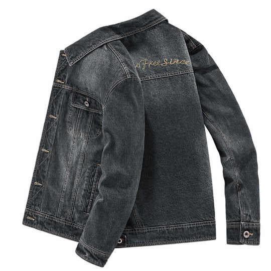 Herren Jeansjacke im Vintage‑Washed Denim mit bedrucktem Innenfutter und Brustklappentaschen EB