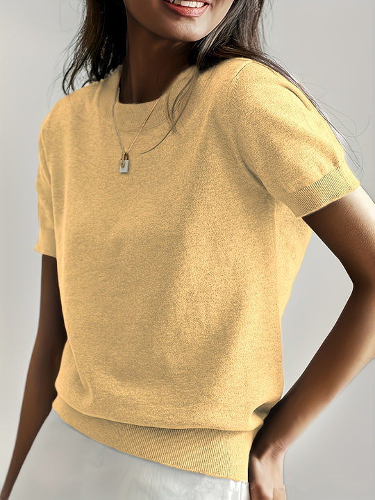 Damen Feinstrickpullover mit Kurzarmiger Silhouette und Weich Fließendem Material EB