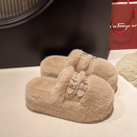 Damen Hausschuhe mit luxuriösem Flausche-Futter und modischem Riemenverschluss EB