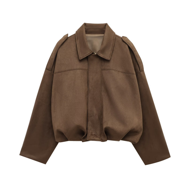 Damen modische Oversize-Jacke aus weichem Kunstleder mit dekorativen Details EB