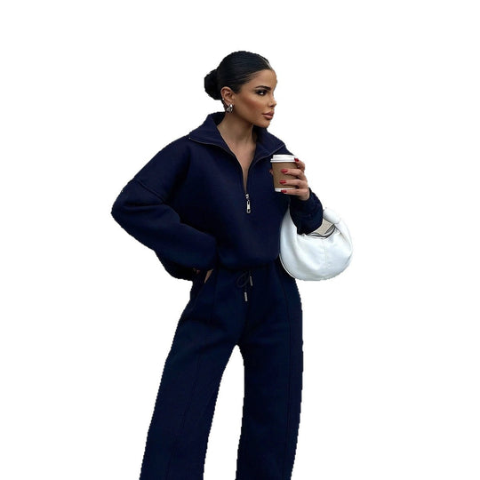 Damen nan Oversize Sweatshirt mit Halbzip und weiten Jogginghose Set EB