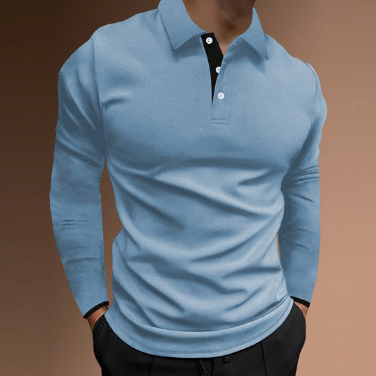 Herren elegantes Langarm-Polohemd mit strukturiertem Gewebe EB
