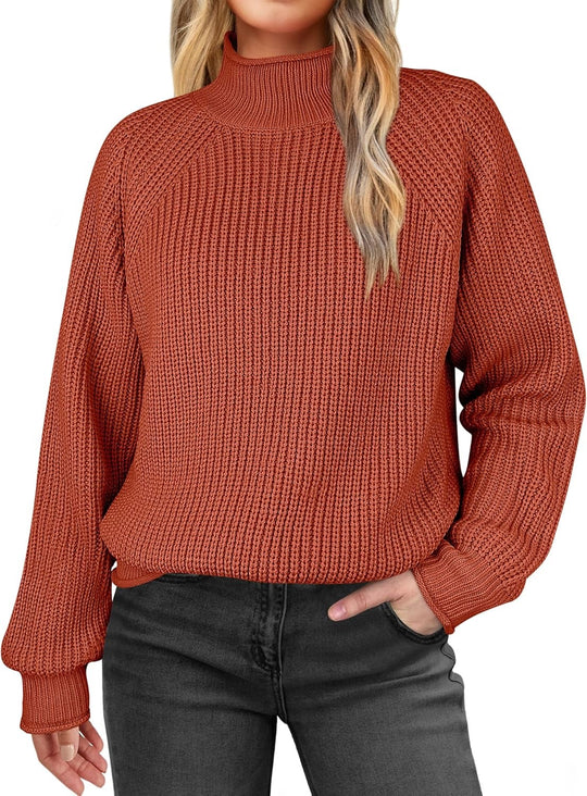 Damen modischer Strickpullover mit hohem Kragen und strukturierter Oberfläche EB