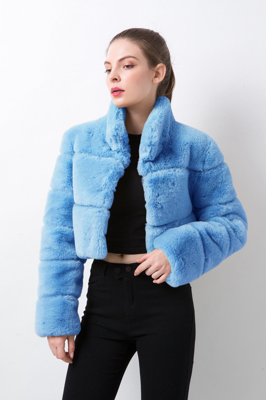 Damen modische kurze Kunstpelzjacke EB