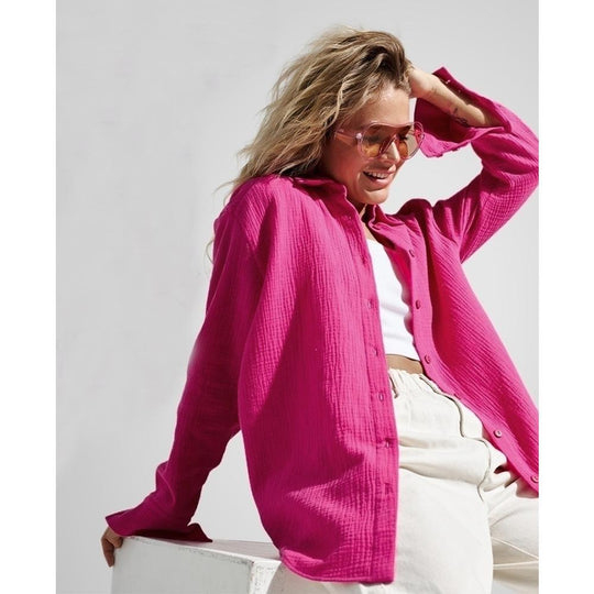 Damen Lässige Bluse im leichten Karo-Design mit langem Arm EB