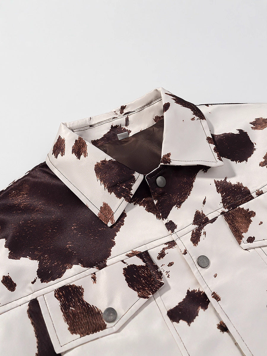 Damen lässige Jeansjacke im modernen Cow-Print-Design EB