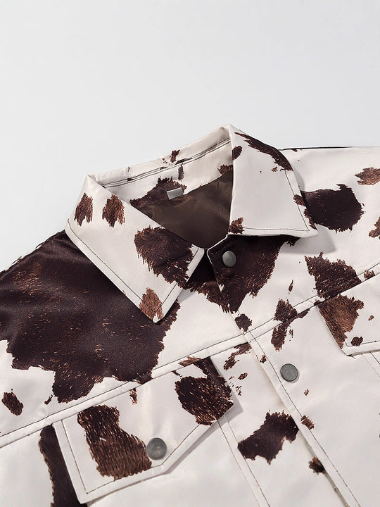 Damen lässige Jeansjacke im modernen Cow-Print-Design EB