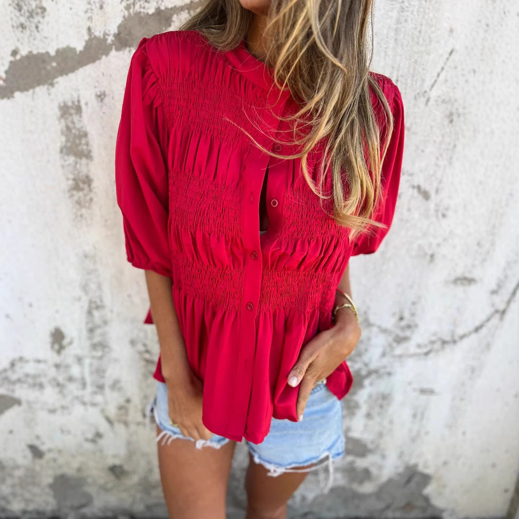 Damen Bluse mit Raffungen und Knopfleiste EB