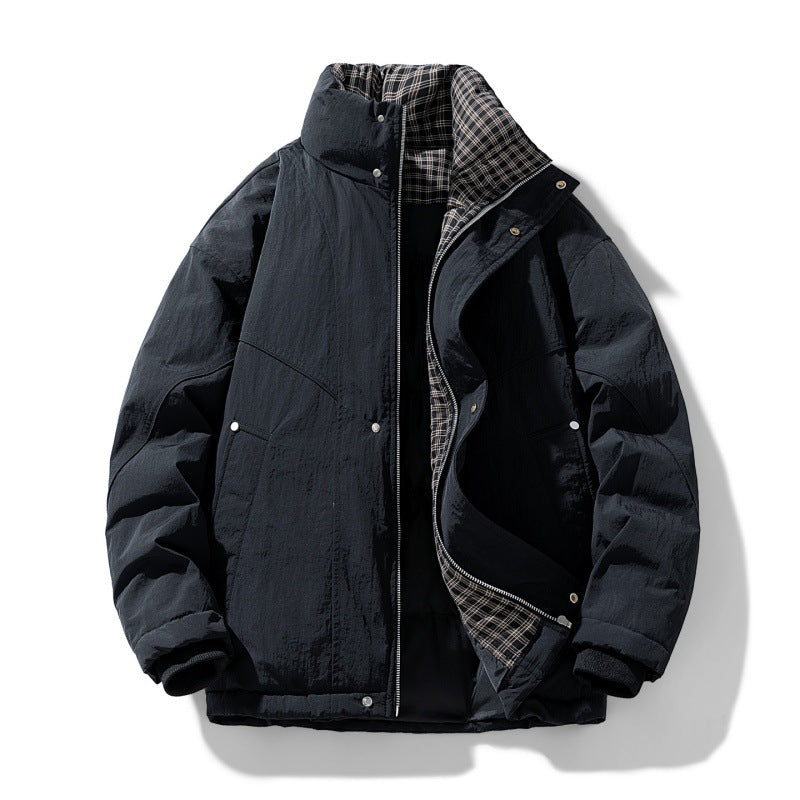 Herren winddichte Steppjacke mit kariertem Thermofutter, Stehkragen und verdecktem Reißverschluss EB