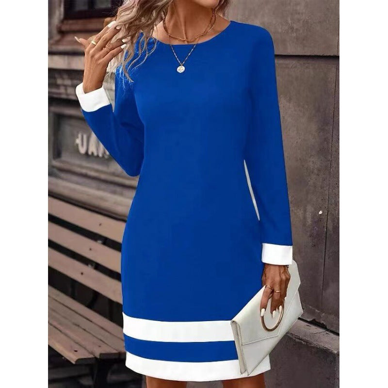 Damen Elegantes Kleid mit kontrastierenden Ärmelabschlüssen und Saum EB