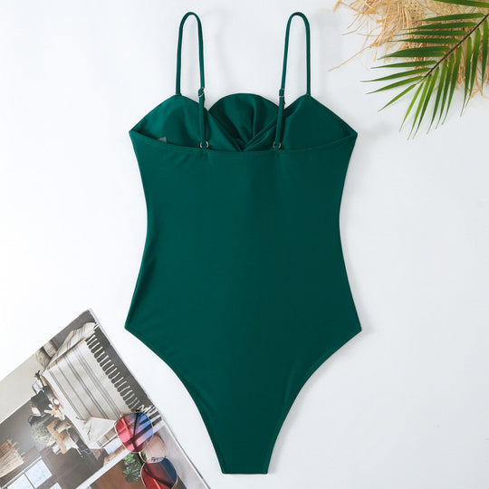 Damen Einteiler Badeanzug mit verstellbaren Trägern und eleganter Raffung EB