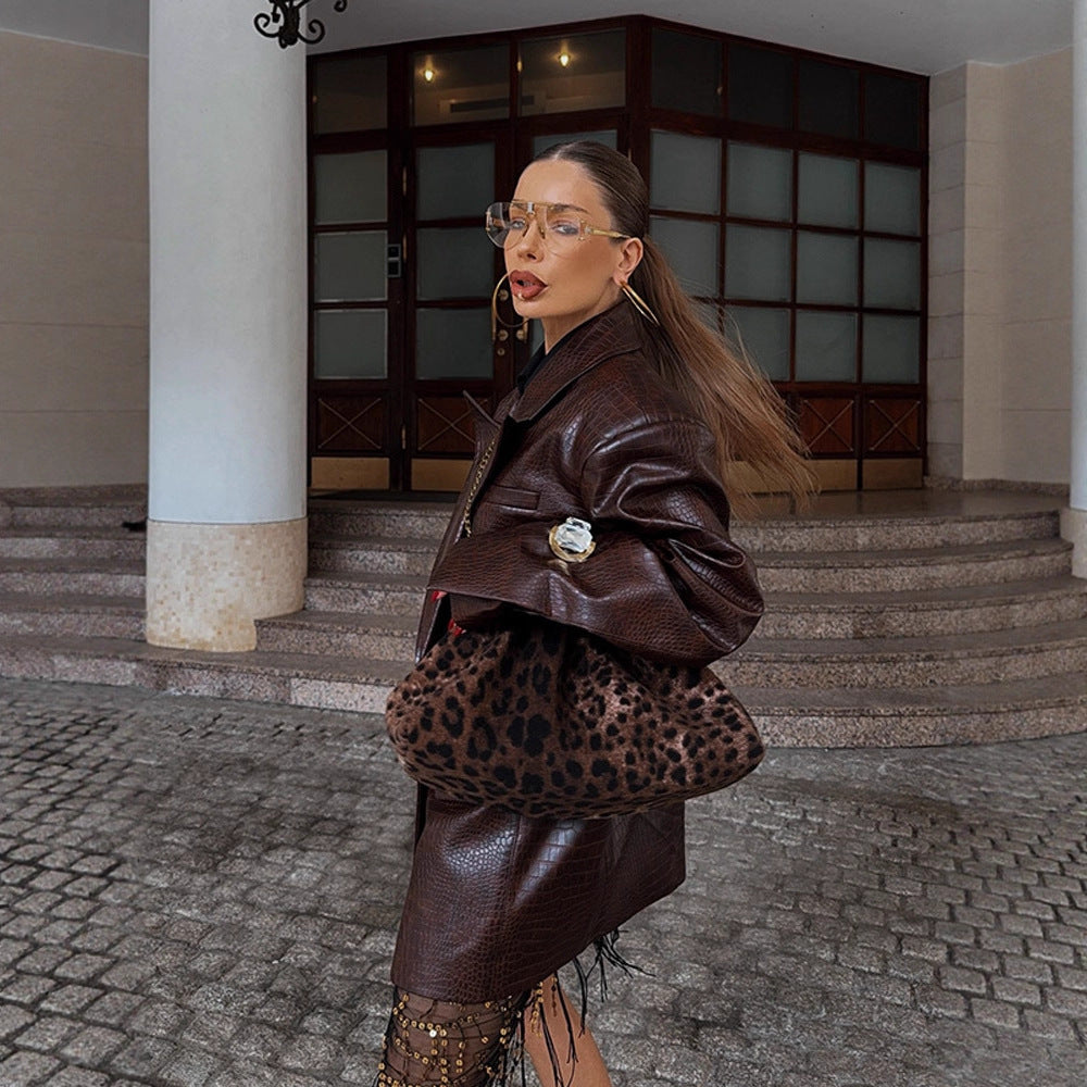 Damen modischer Kunstleder-Blazer mit Croco-Optik EB