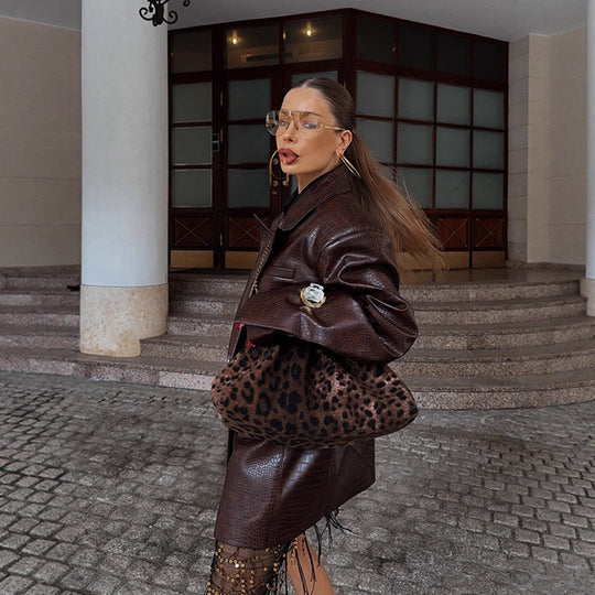 Damen modischer Kunstleder-Blazer mit Croco-Optik EB