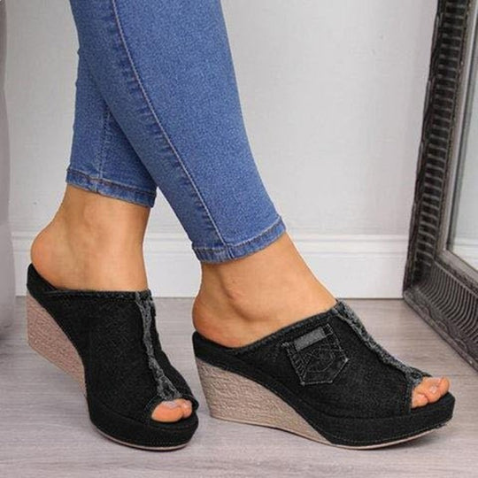 Damen Wedge-Pantoletten mit modischem Jeans-Design EB