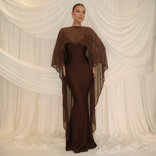 Damen Glamouröses Abendkleid mit fließendem Chiffonüberwurf und figurbetonter Silhouette EB