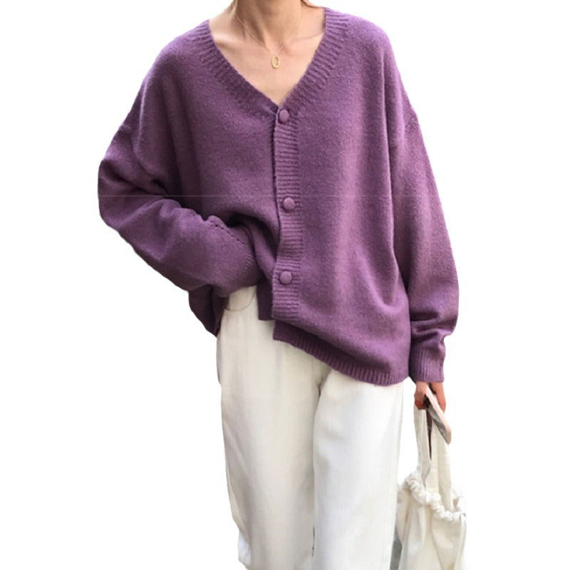 Damen Flauschiger Strickcardigan mit Knopfleiste und weitem Schnitt EB