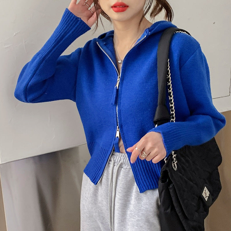 Damen modischer Zip-Hoodie aus weichem Strick EB