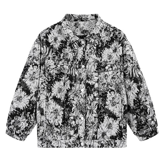 Damen modische Blousonjacke mit floralem Muster EB