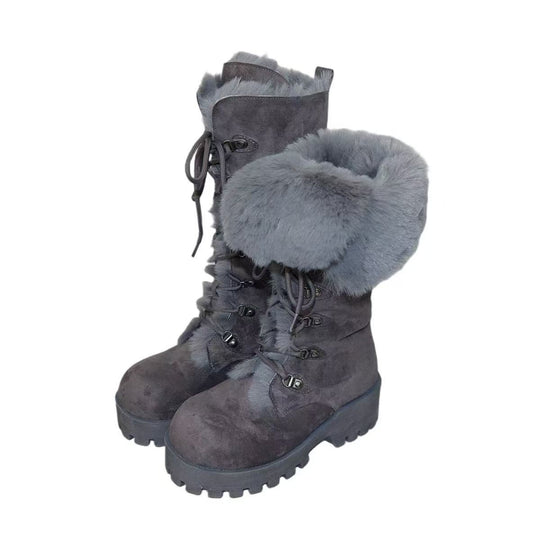 Damen Winterstiefel mit warmem Fellkragen und rutschfester Sohle EB