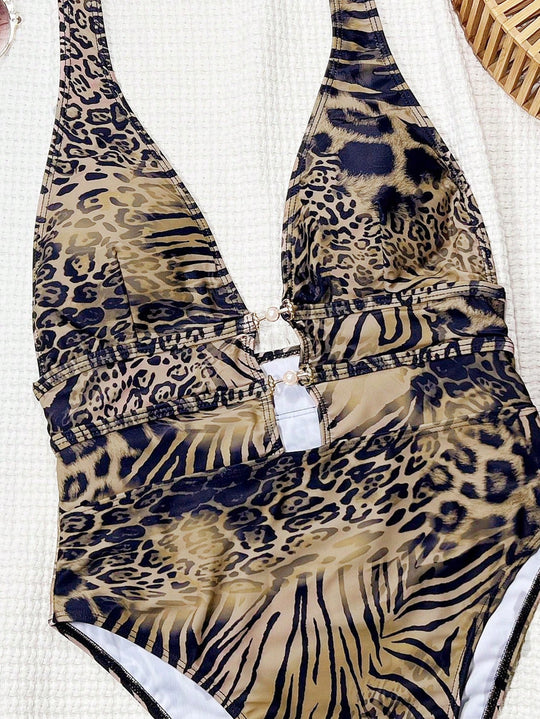 Damen Designer Badeanzug mit tiefem V-Ausschnitt und Riemen EB