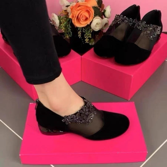 Damen Elegante Ballerinas mit floralem Design und durchscheinendem Einsatz EB