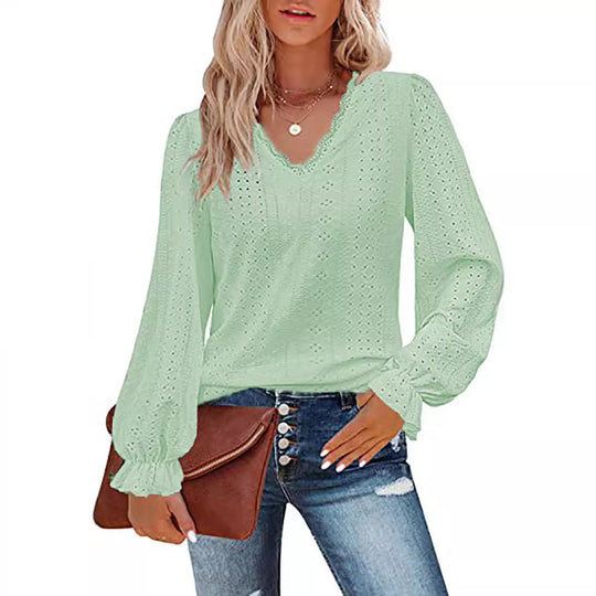 Damen lässige Bluse mit romantischem Spitzenmuster EB