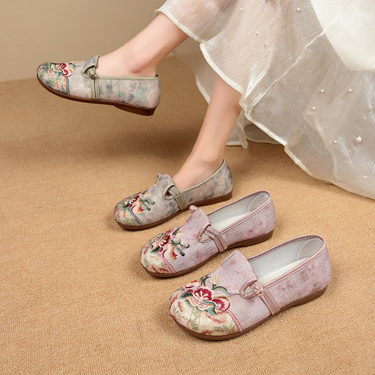 Damen elegante und bequeme Ballerinas mit floralem Stickdesign EB