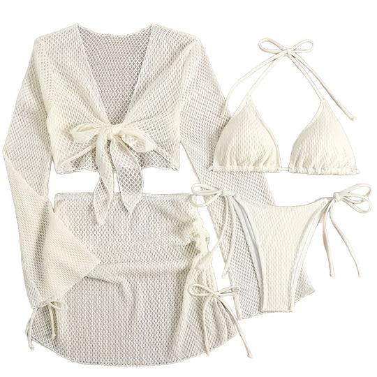 Damen luftiger Netz-Bikini mit sportlichem Cover-Up EB
