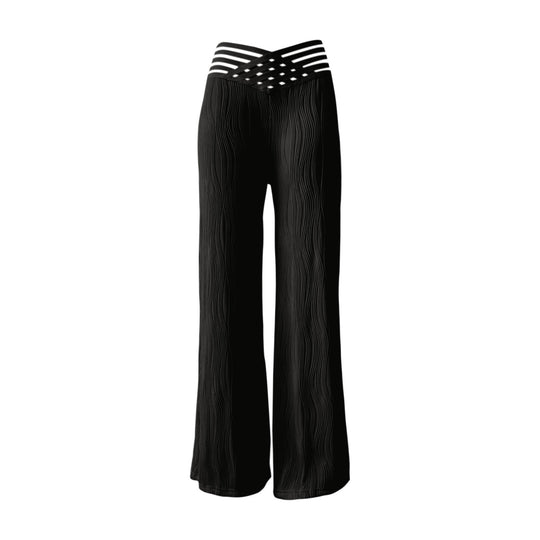 Damen Palazzo-Hose mit moderner Rippstruktur und hohem Bund EB