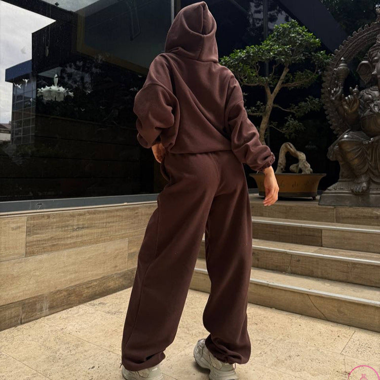 Damen Kuscheliges Oversize-Hoodie-Set mit weichgefütterter Kapuze und palazzoähnischer Loungehose EB
