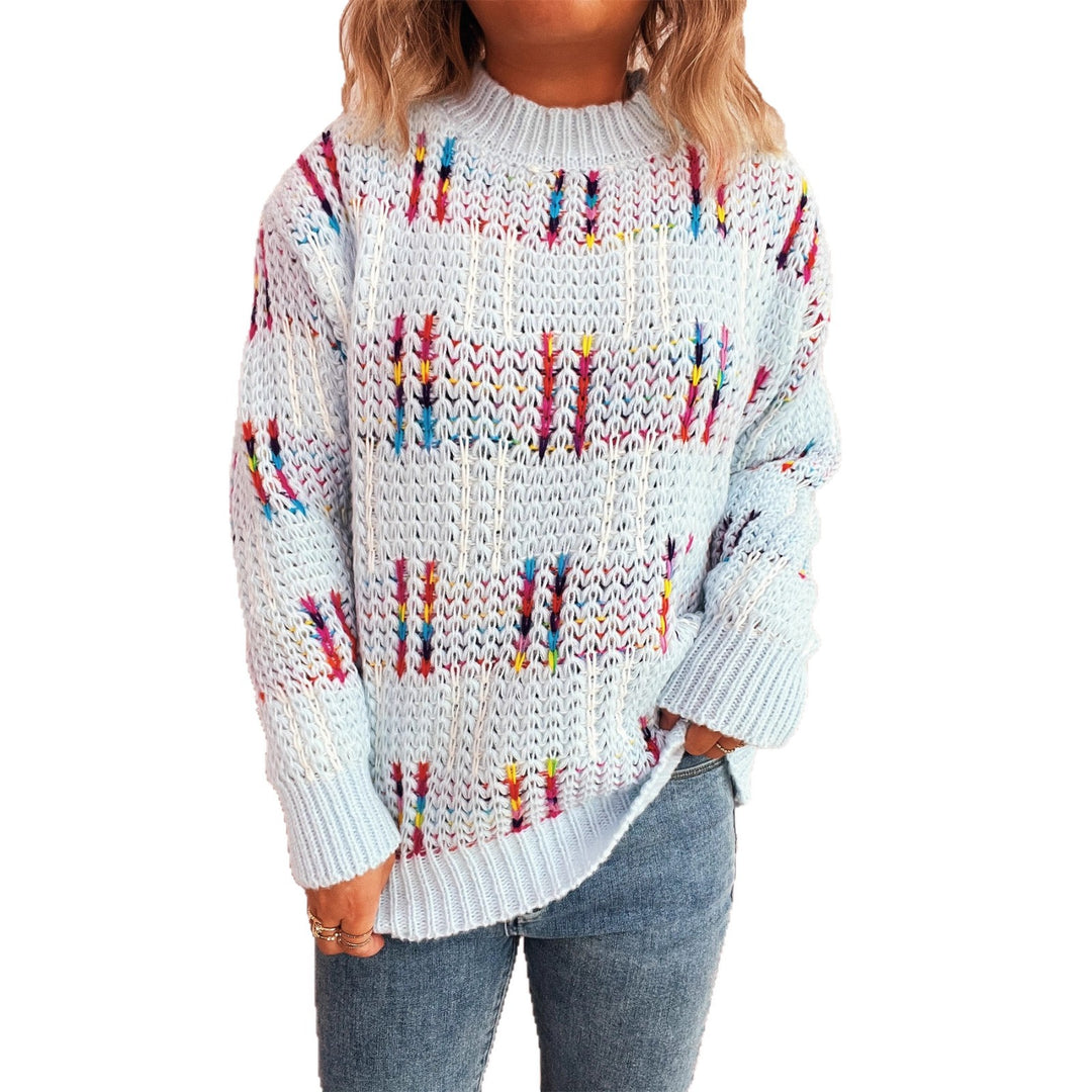 Damen lässiger Strickpullover mit vielseitigem Farbenspiel und hohem Kragen EB