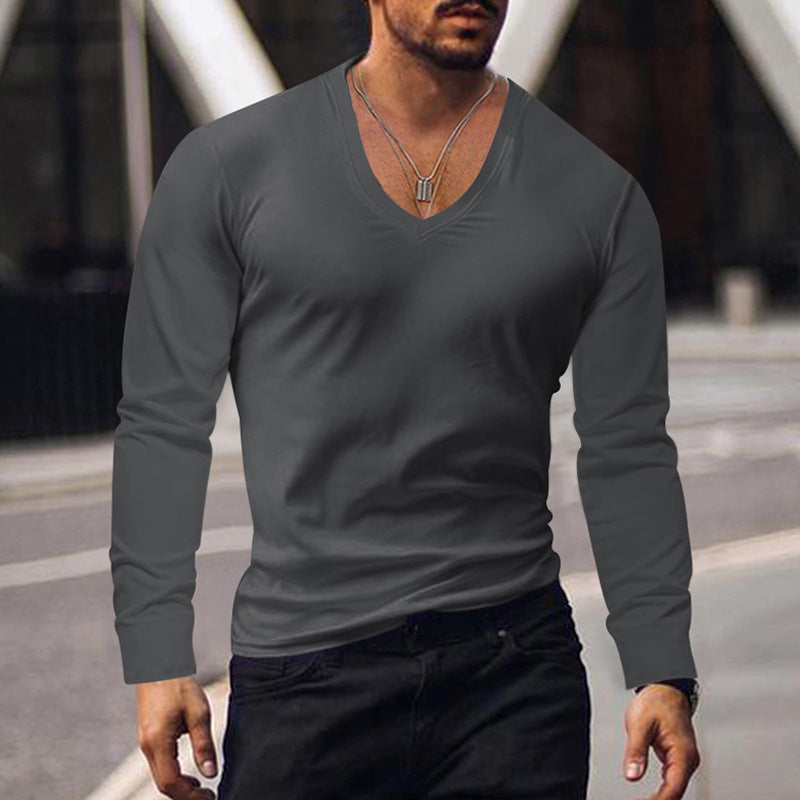 Herren Langarm V-Ausschnitt T-Shirt EB