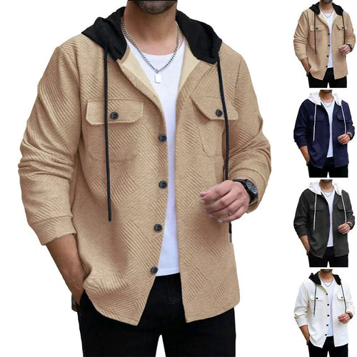 Herren nan strukturierte Overshirtjacke mit gesteppter Diagonalstruktur, Kontrastkapuze und aufgesetzten Brustklappen EB