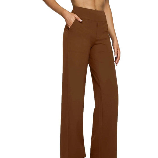 Damen nan fließende High-Waist-Hose mit extra weitem Bein, elastischem Komfortbund und Eingrifftaschen EB