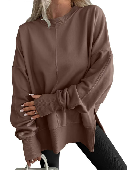 Damen Bequemer Langarm-Sweater mit Seitenschlitzen EB