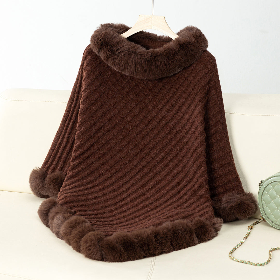 Damen kuschelige Strickdecke mit luxuriösem Kunstfellbesatz EB