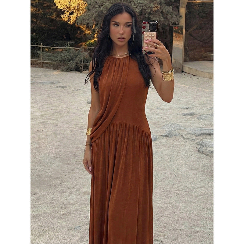 Damen Elegantes Maxikleid mit asymmetrischem Schnitt und fließendem Stoff EB