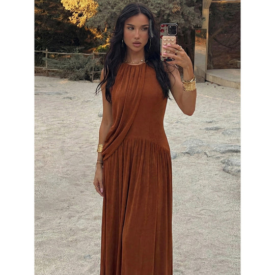 Damen Elegantes Maxikleid mit asymmetrischem Schnitt und fließendem Stoff EB