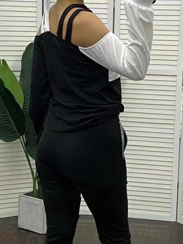 Damen asymmetrisches Oberteil mit freiem Schulterdesign und verbindenden Trägern EB