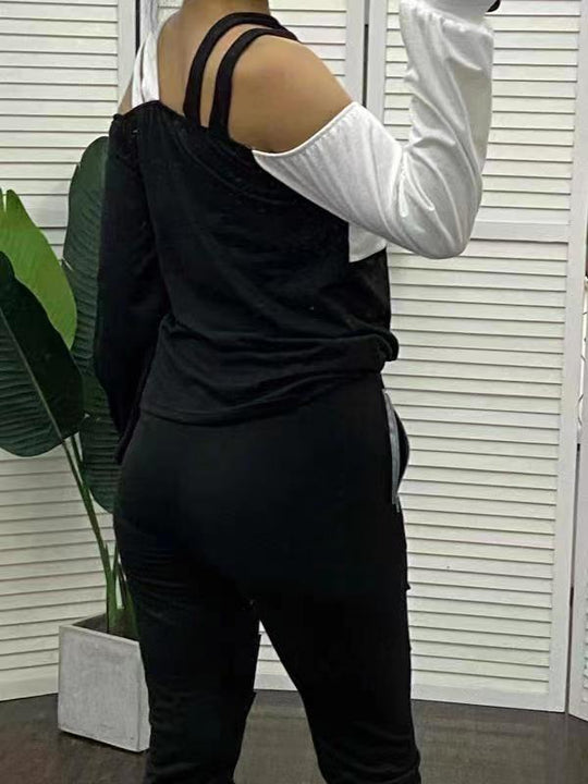 Damen asymmetrisches Oberteil mit freiem Schulterdesign und verbindenden Trägern EB