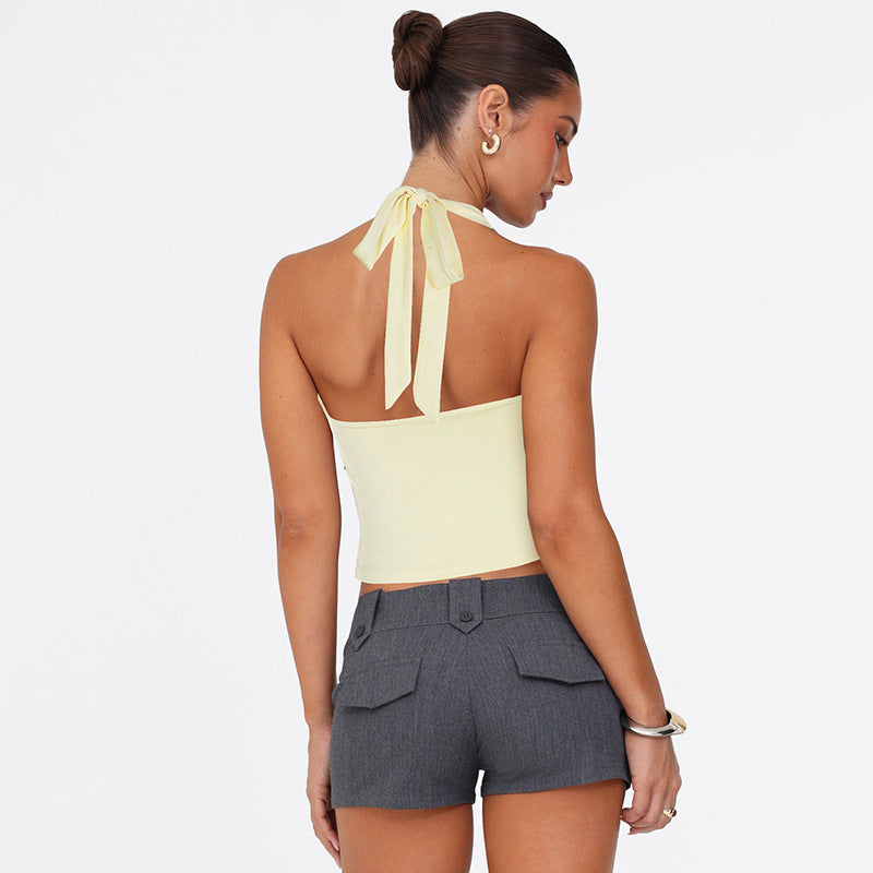 Damen Neckholder-Top mit dekorativem Ausschnitt und Raffung EB
